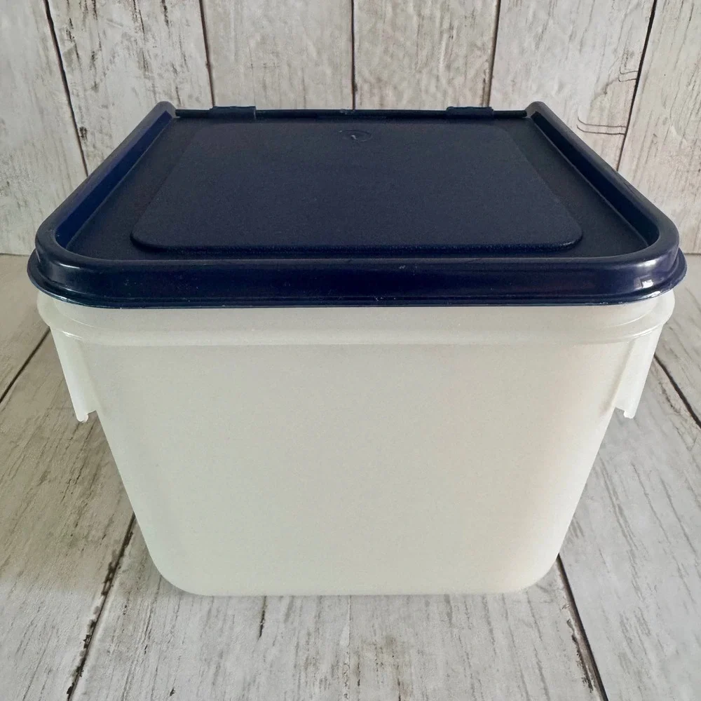 Tupperware Access Mates Large Storage Bin Navy Blue White Hinged Lid 108 211